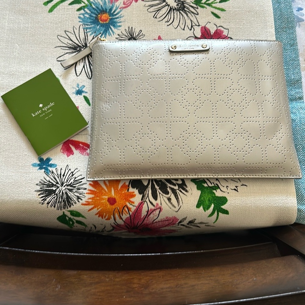 Kate Spade Perforated Heart Clutch/ Makeup Bag Silver